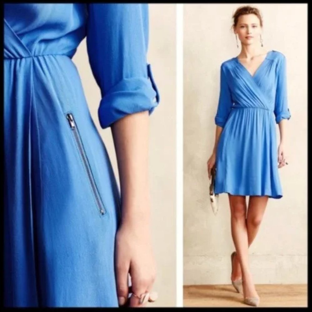 ⭐️ Maeve Lene Zipper Wrap Faux Boho Peasant Hipster Synched Modern Hippie Dress